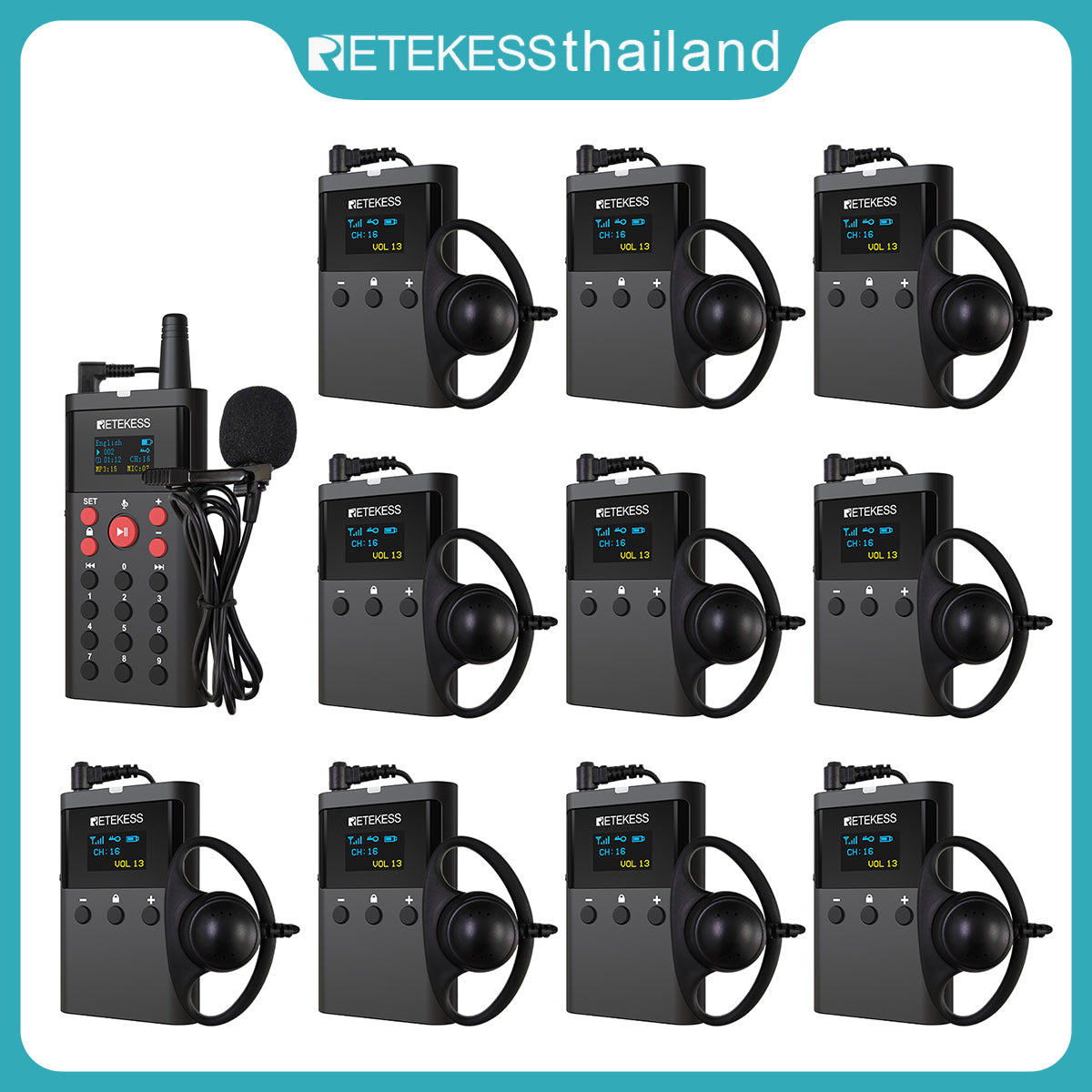 ระบบไกด์เสียง Retekess TT127 ระบบไกด์นำเที่ยวแบบไร้สายพร้อมเครื่องเล่น MP3 โหมดอธิบายสองแบบ รองรับ 41 ภาษา อุปกรณ์ไกด์นำเที่ยวแบบเสียงสำหรับพิพิธภัณฑ์