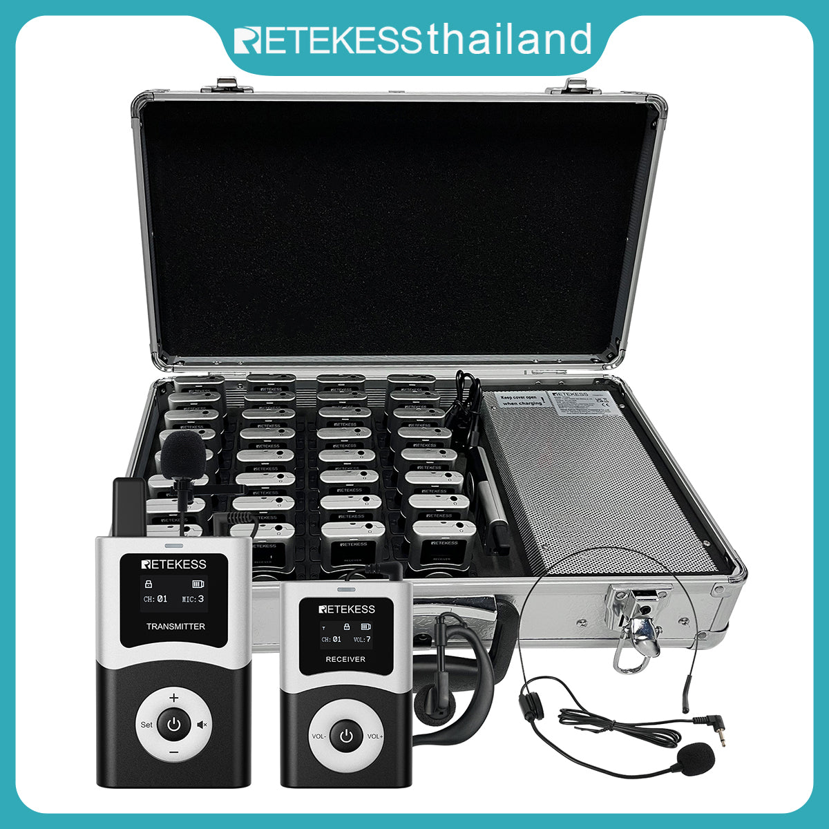 Retekess T130U  ชุดไกด์นำเที่ยว ระยะการทำงานไกล 200 เมตร การเชื่อมต่อที่เสถียร ชุดไกด์นำเที่ยวสำหรับแปลเอกสารวัดไปโรงเรียน