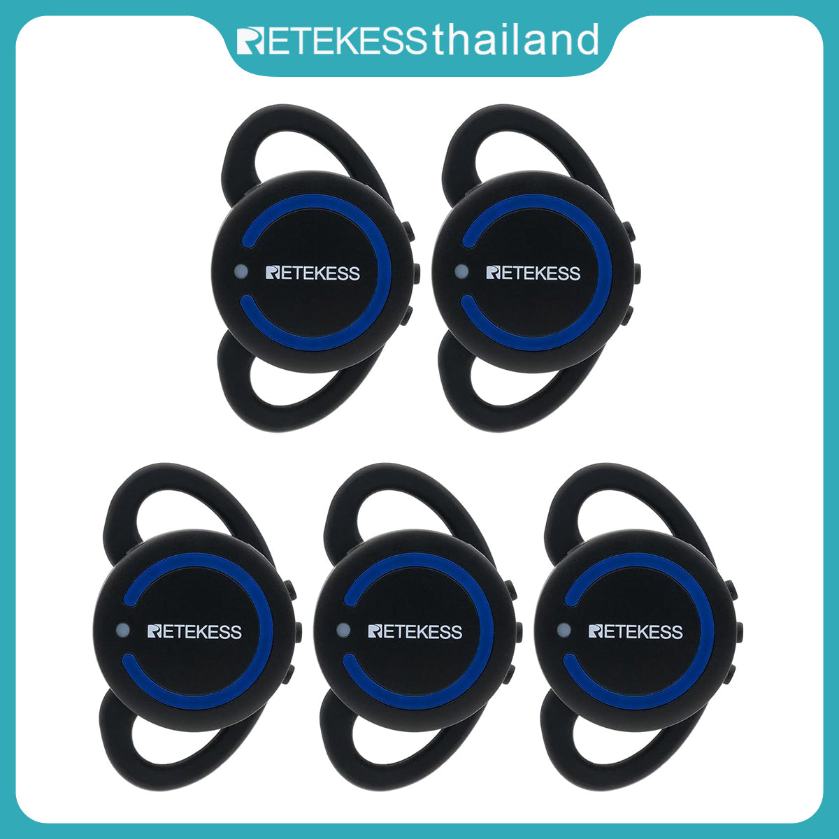 Retekess TT126R เครื่องรับหูฟัง ทำงานร่วมกับเครื่องส่งสัญญาณระบบไกด์นำเที่ยว TT126 เทคโนโลยีดิจิทัล รูปตัว D หูฟังไกด์นำเที่ยวสำหรับโรงงาน โบสถ์ (แพ็ค 5 ชิ้น)